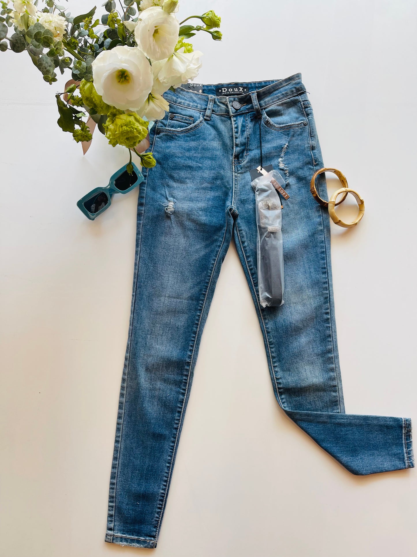 DXD0033 Pantalón skinny de mezclilla azul con tiro medio