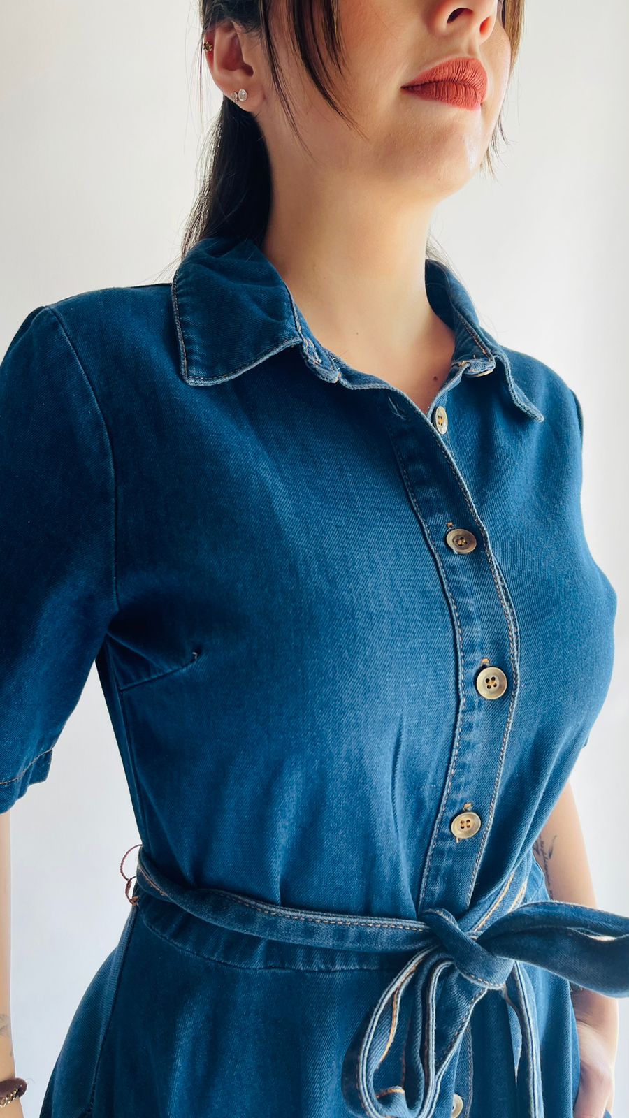 Vestido de mezclilla manga corta con cinturón