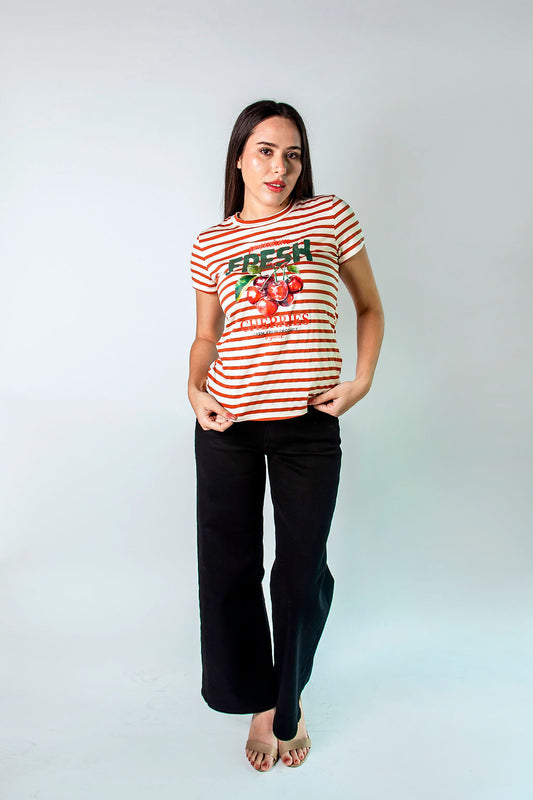 Playera rayas rojas con blanco Fresh Cerezas