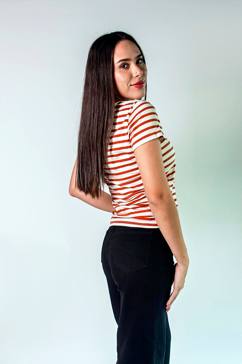 Playera rayas rojas con blanco Fresh Cerezas