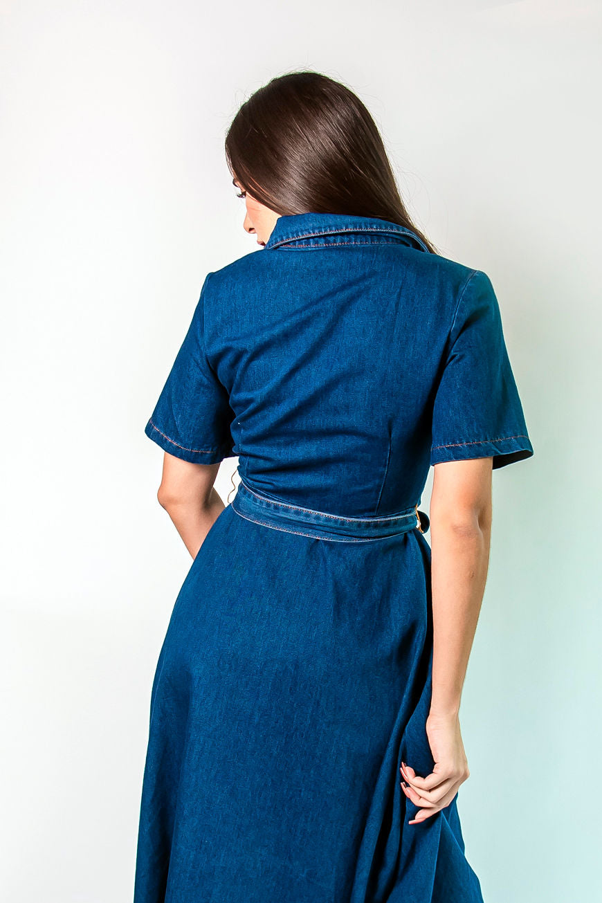Vestido de mezclilla manga corta con cinturón