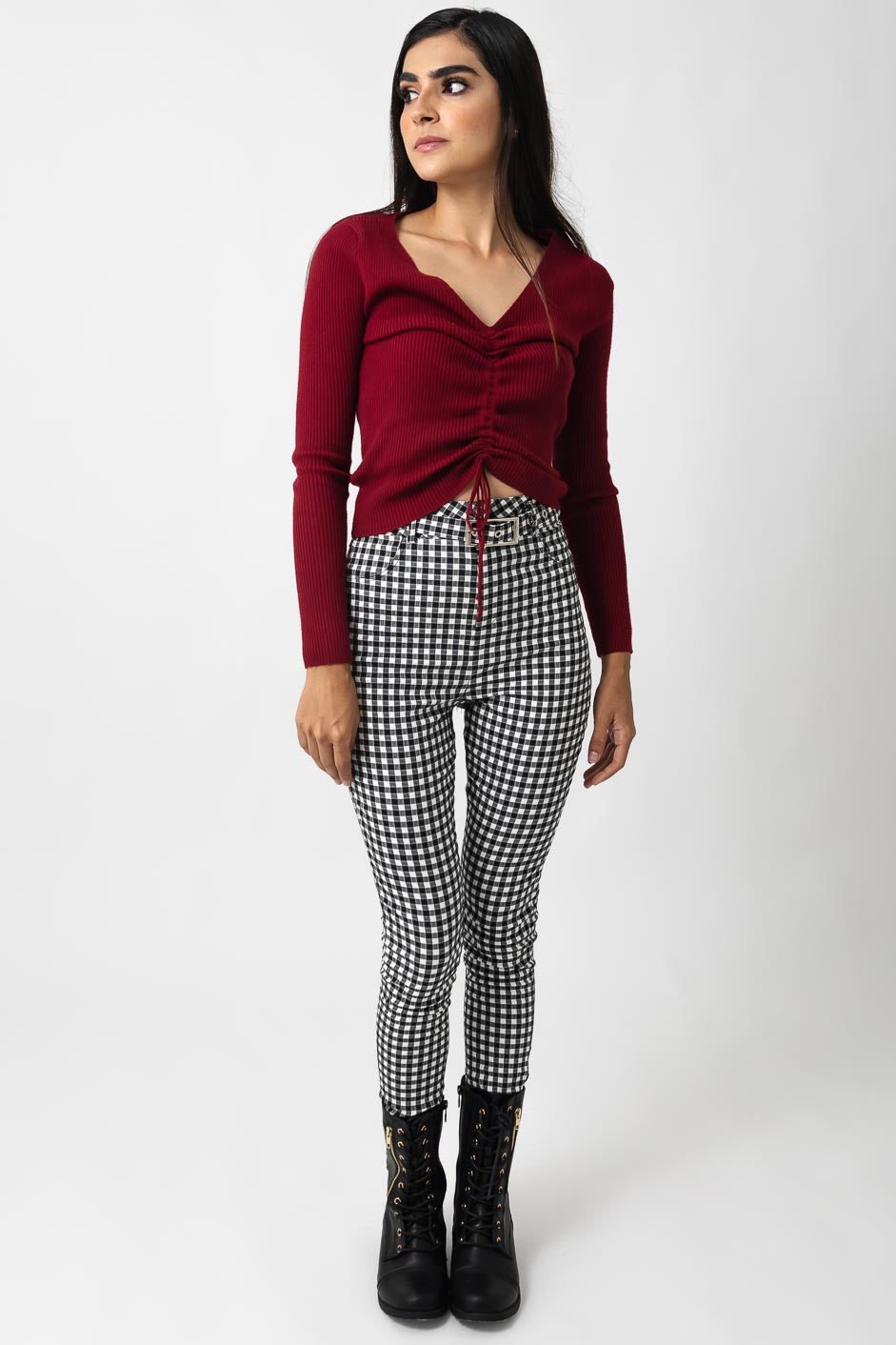 Pantalon a cuadros con cinto