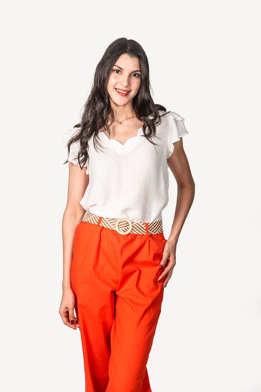 Pantalón de algodón naranja con cinto café 43071p