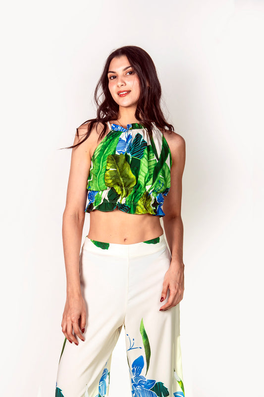 Set de pantalón y top estampado de plantas 42305st