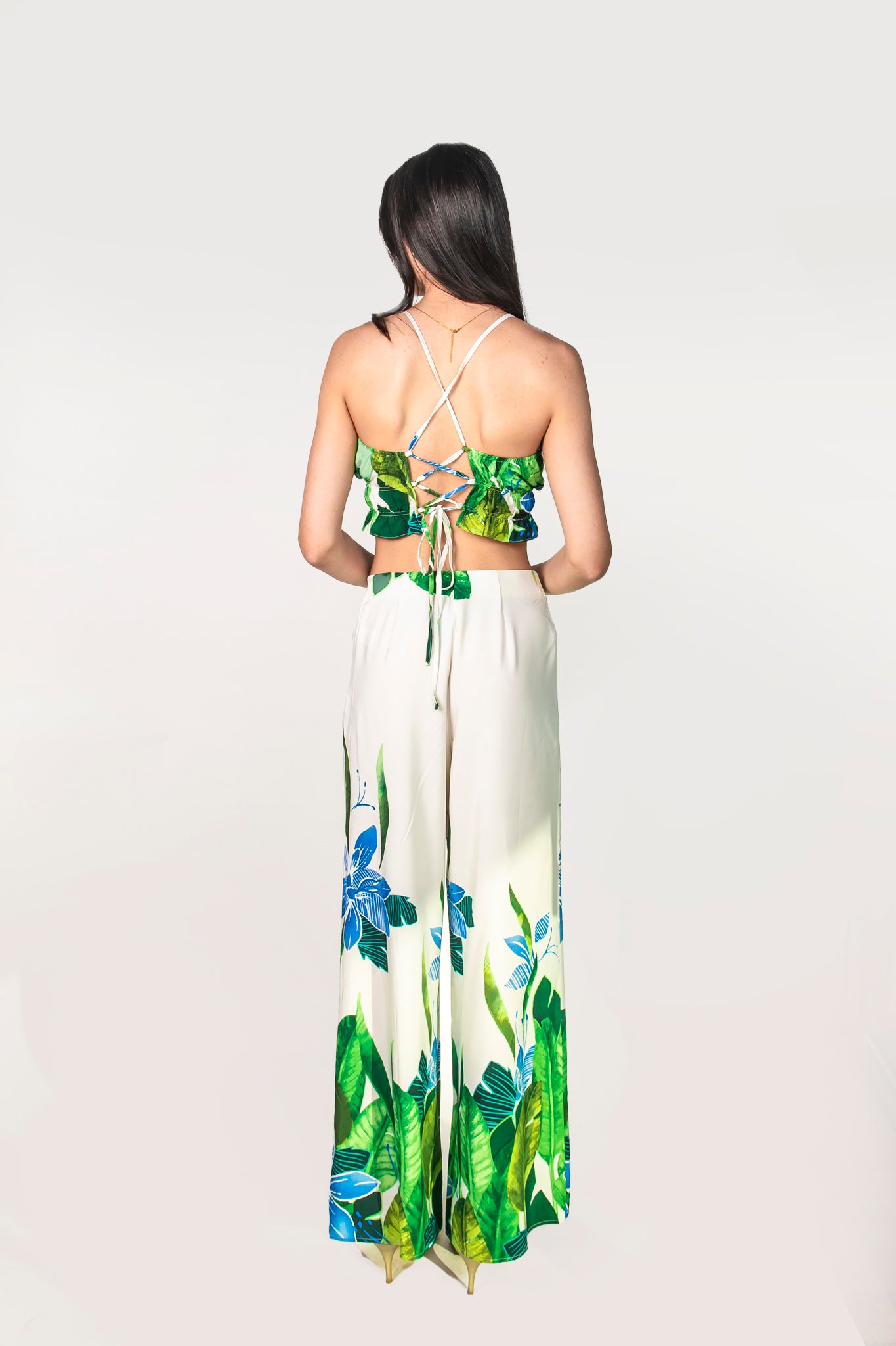 Set de pantalón y top estampado de plantas 42305st