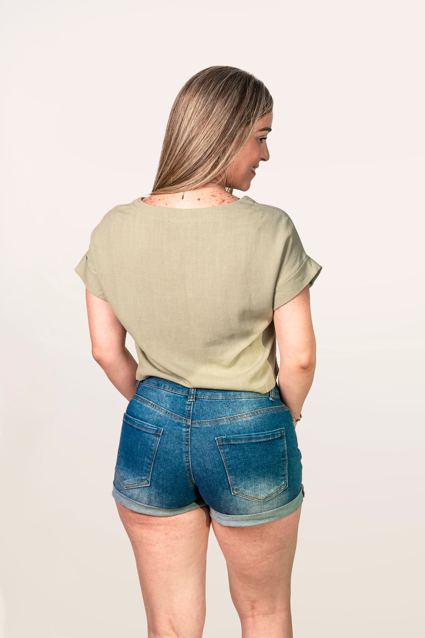 Blusa de lino manga corta B4sx1009-t