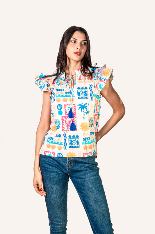 Blusa Blanca con detalle de figuras It13626