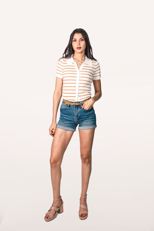 Blusa con rayas y botones al frente 43055k