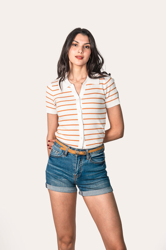 Blusa con rayas y botones al frente 43055k