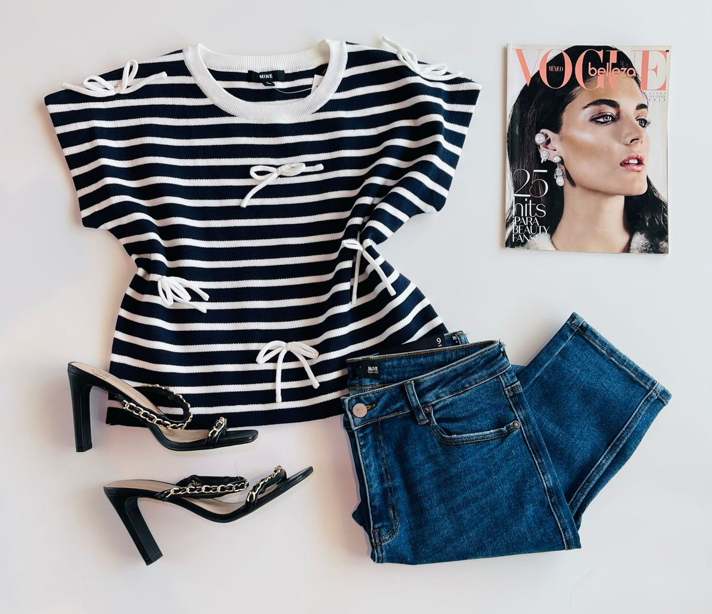 Blusa a rayas con estampado de moños Tb8892