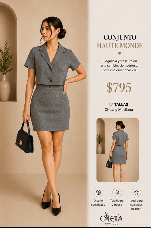 HMST0786 HAUTE MONDE Set de Falda y Blusa con Estampado Rombo y cuadros