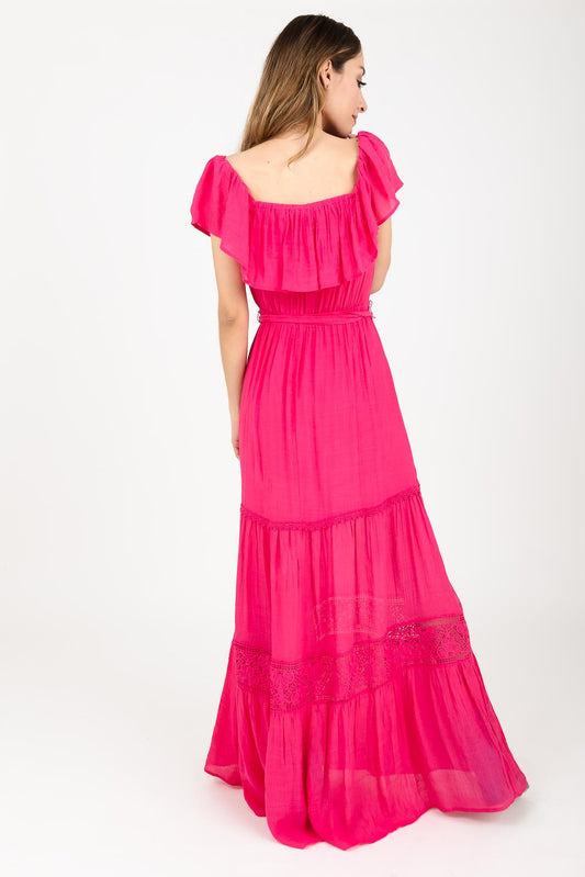 Vestido campesino largo fuccia