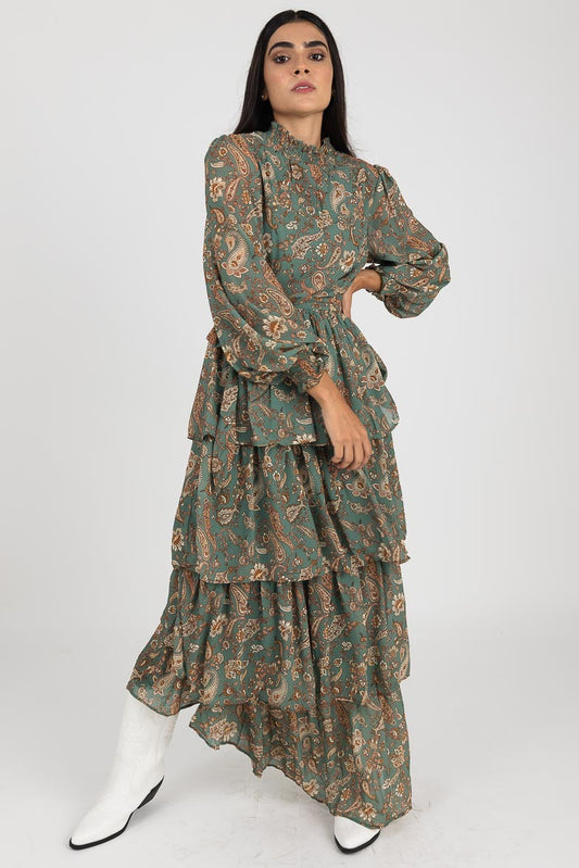 Maxi vestido con olanes