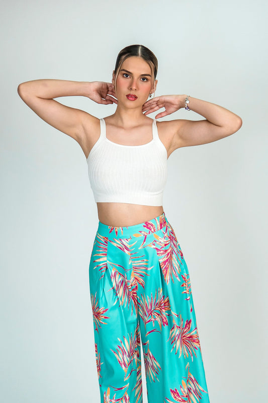 Pantalón pata ancha estampado palmas