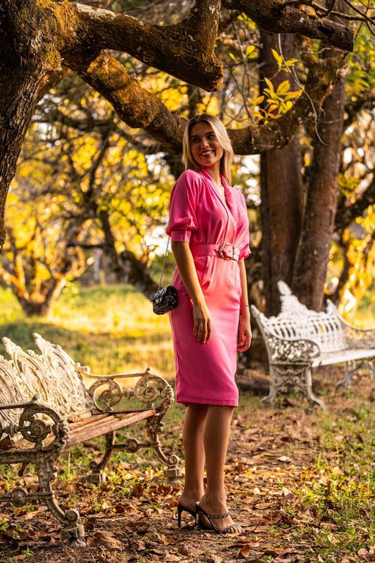 Vestido rosa con cinturon