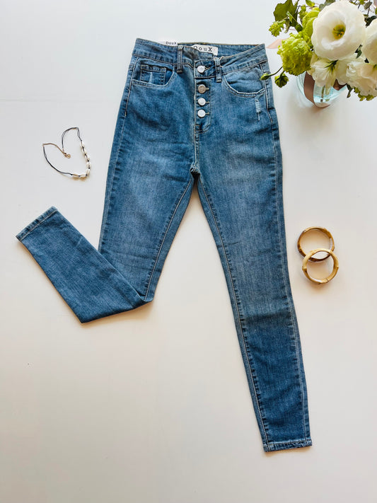 DXD0013 Pantalón skinny de tiro alto en mezclilla azul
