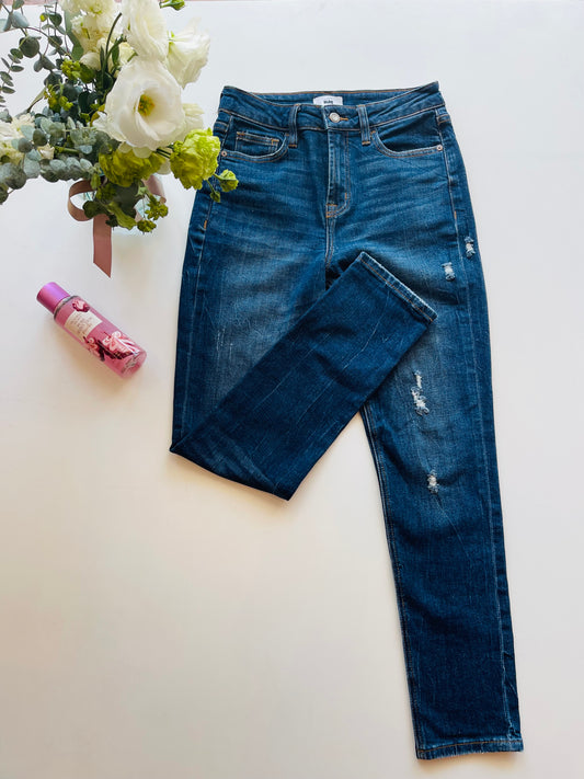 I14406 Pantalón skinny de mezclilla azul oscuro con tiro medio