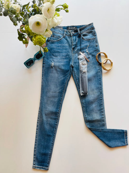 DXD0033 Pantalón skinny de mezclilla azul con tiro medio