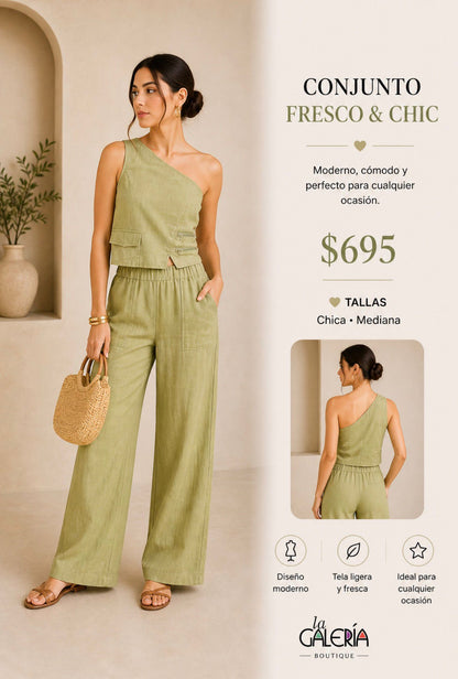 CS396451 CHICWAYS Conjunto de Top y Pantalón Olivo