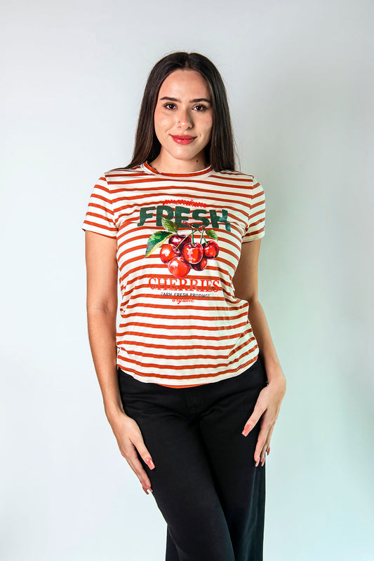 Playera rayas rojas con blanco Fresh Cerezas