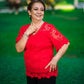 2042X Blusa de encaje con manga corta tallas extra