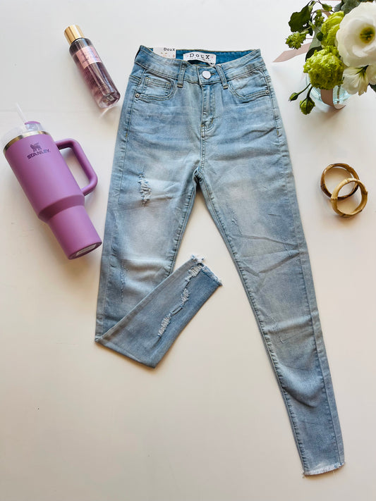 DXD0078 Pantalón skinny de mezclilla azul claro