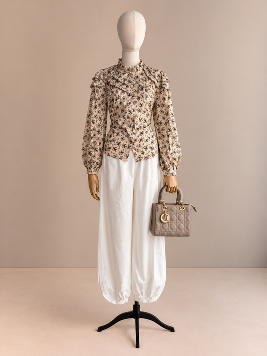 Ellison Blusa Manga Larga Beige con Estampado Floral RT44176