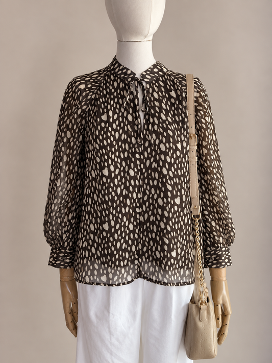 Ellison Blusa Manga Larga Café con Gotitas Crema TT110496