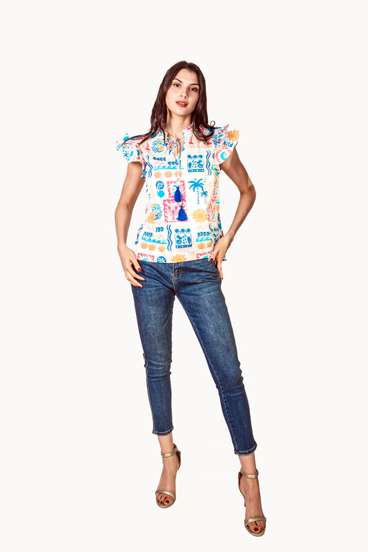 Blusa Blanca con detalle de figuras It13626