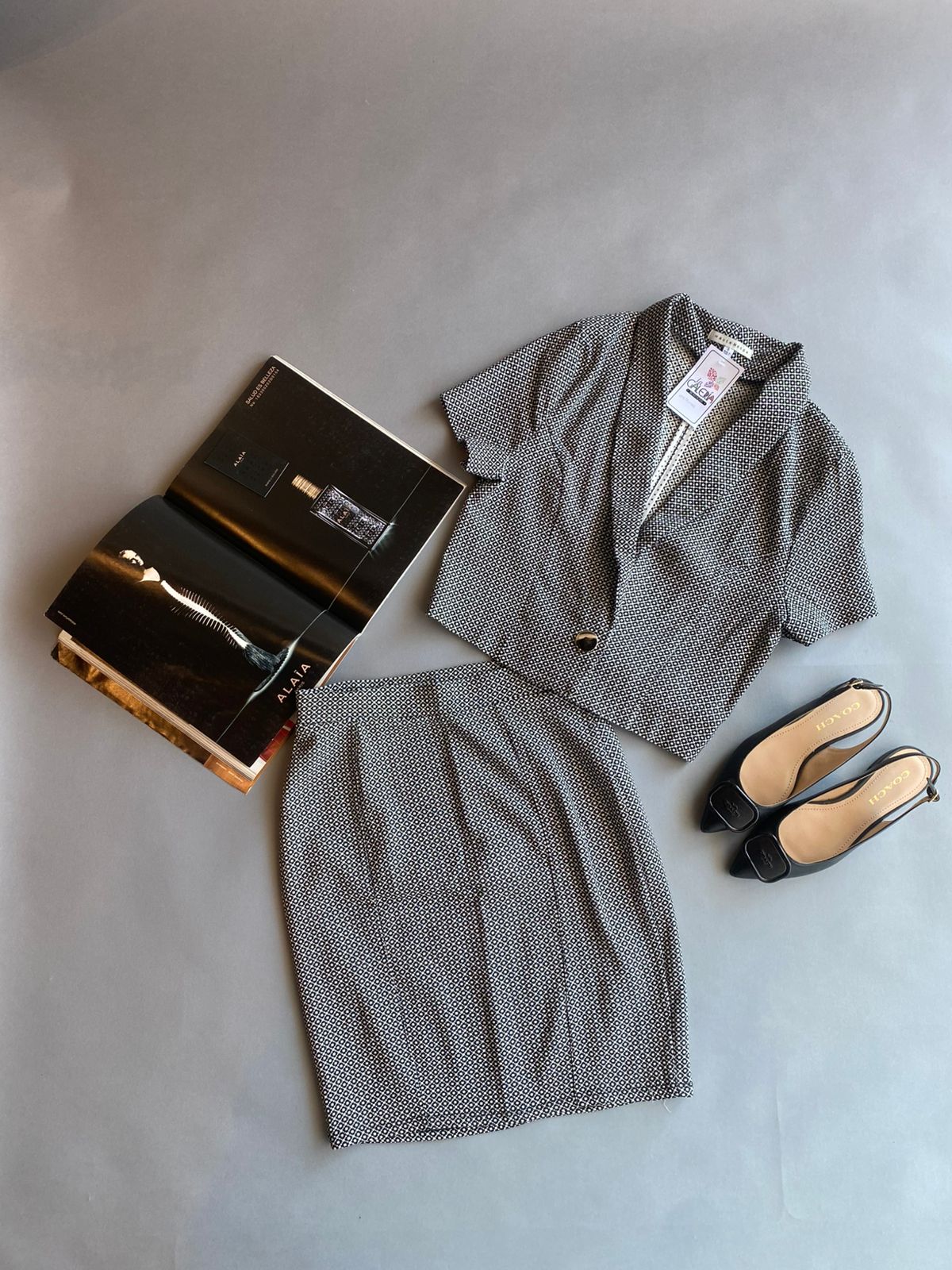 HMST0786 HAUTE MONDE Set de Falda y Blusa con Estampado Rombo y cuadros