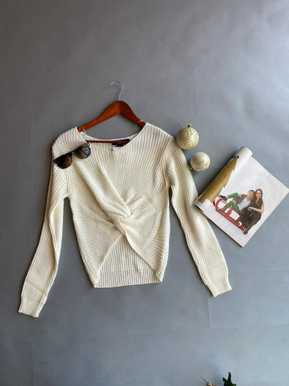 253191J Forever 21 Suéter Aperlado Tejido con Nudo al Frente