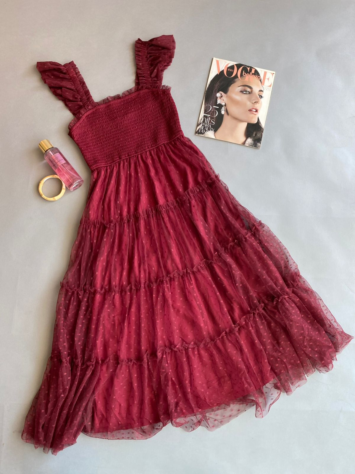 CR2488 BLU PEPPER  Vestido de tirante con Peto y Olanes