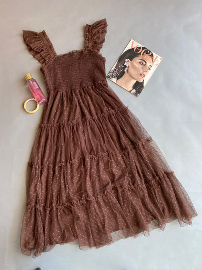 CR2488 BLU PEPPER  Vestido de tirante con Peto y Olanes