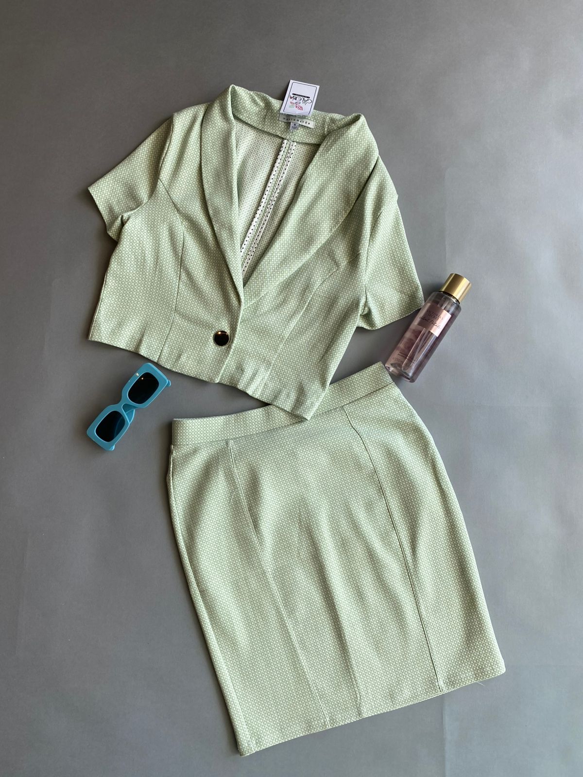 HMST0786 HAUTE MONDE Set de Falda y Blusa con Estampado Rombo y cuadros