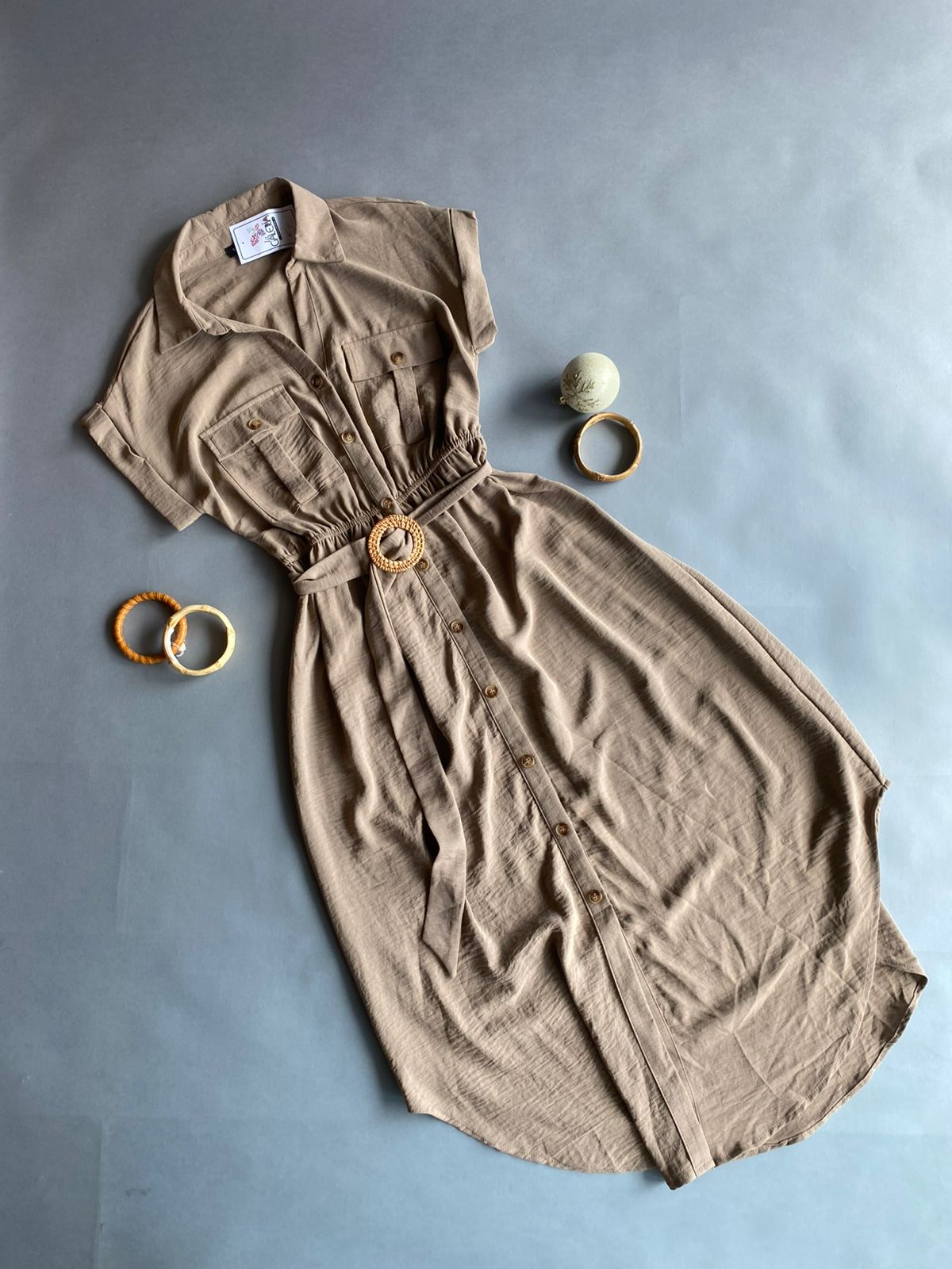 CR2250 BLU PEPPER Vestido Largo con Botones y Bolsas al Frente