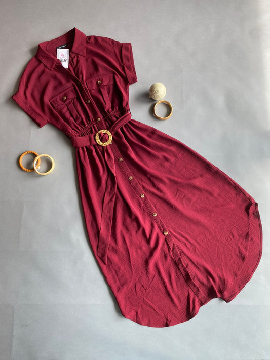 CR2250 BLU PEPPER Vestido Largo con Botones y Bolsas al Frente