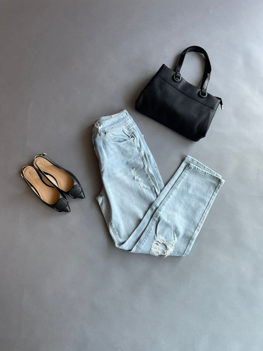 90250 WAX Pantalón Roto de las Rodillas Entubado y desgarre en pierna