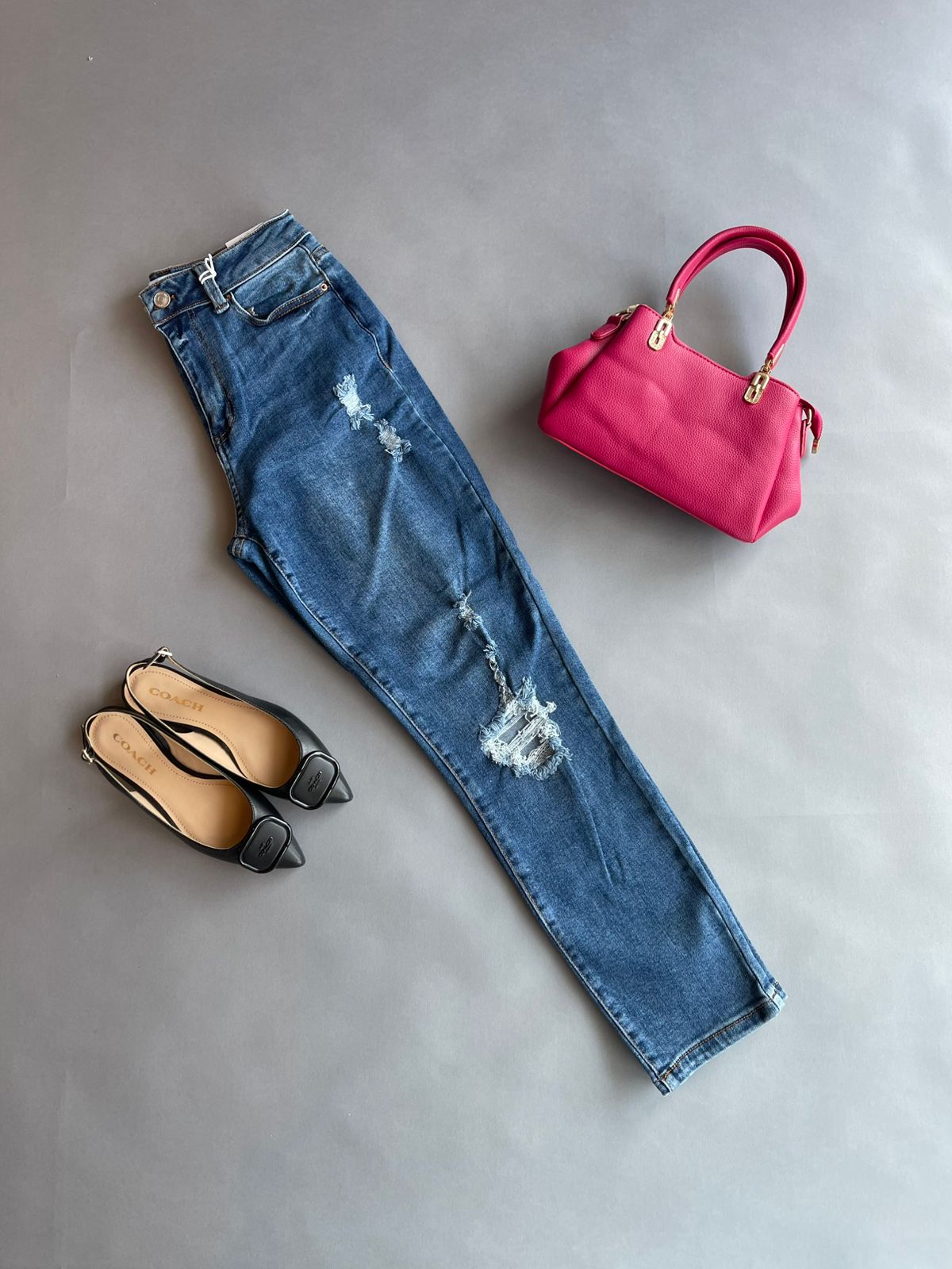 90250 WAX Pantalón Roto de las Rodillas Entubado y desgarre en pierna