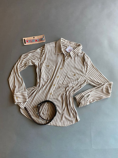 CR2377 Blu Papper Camisa de Botón, Manga Larga de Rayas