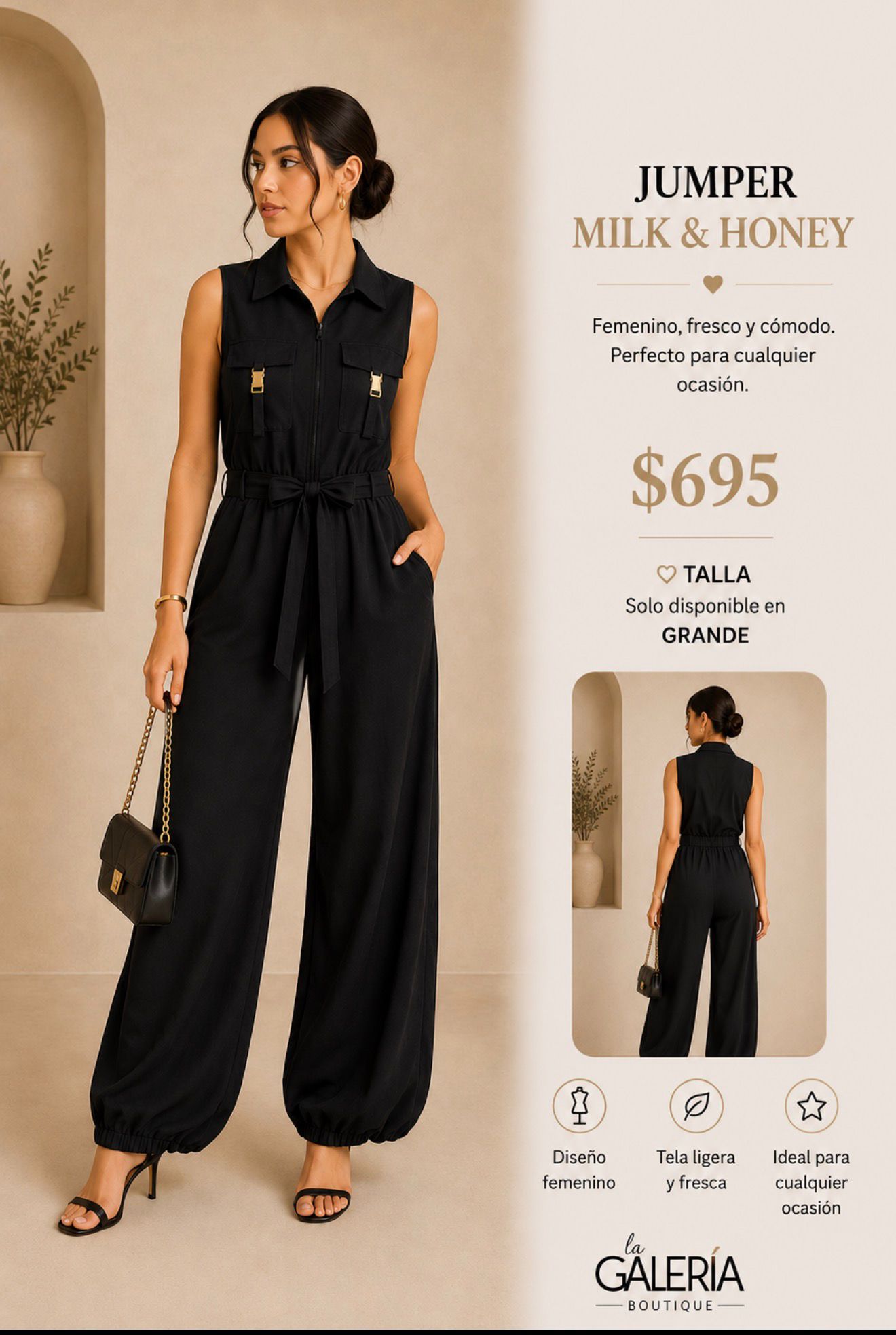 Jumper sin manga con bolsas al frente y cierre 43724R Milk & Honey