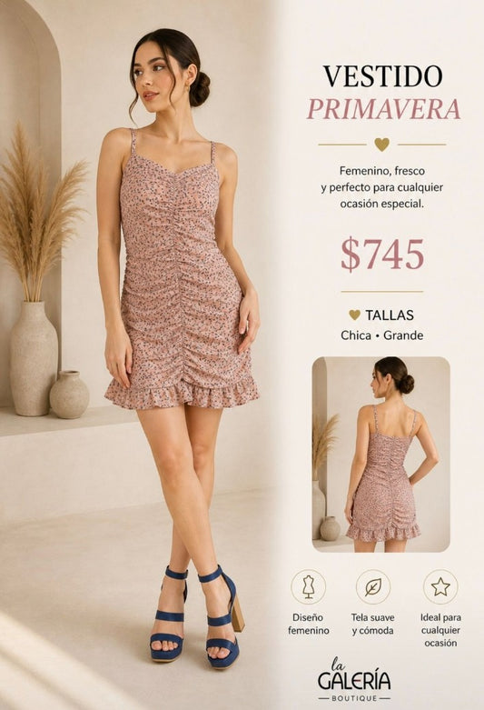 Vestido estampado de flores de tirantes corrugado D3222