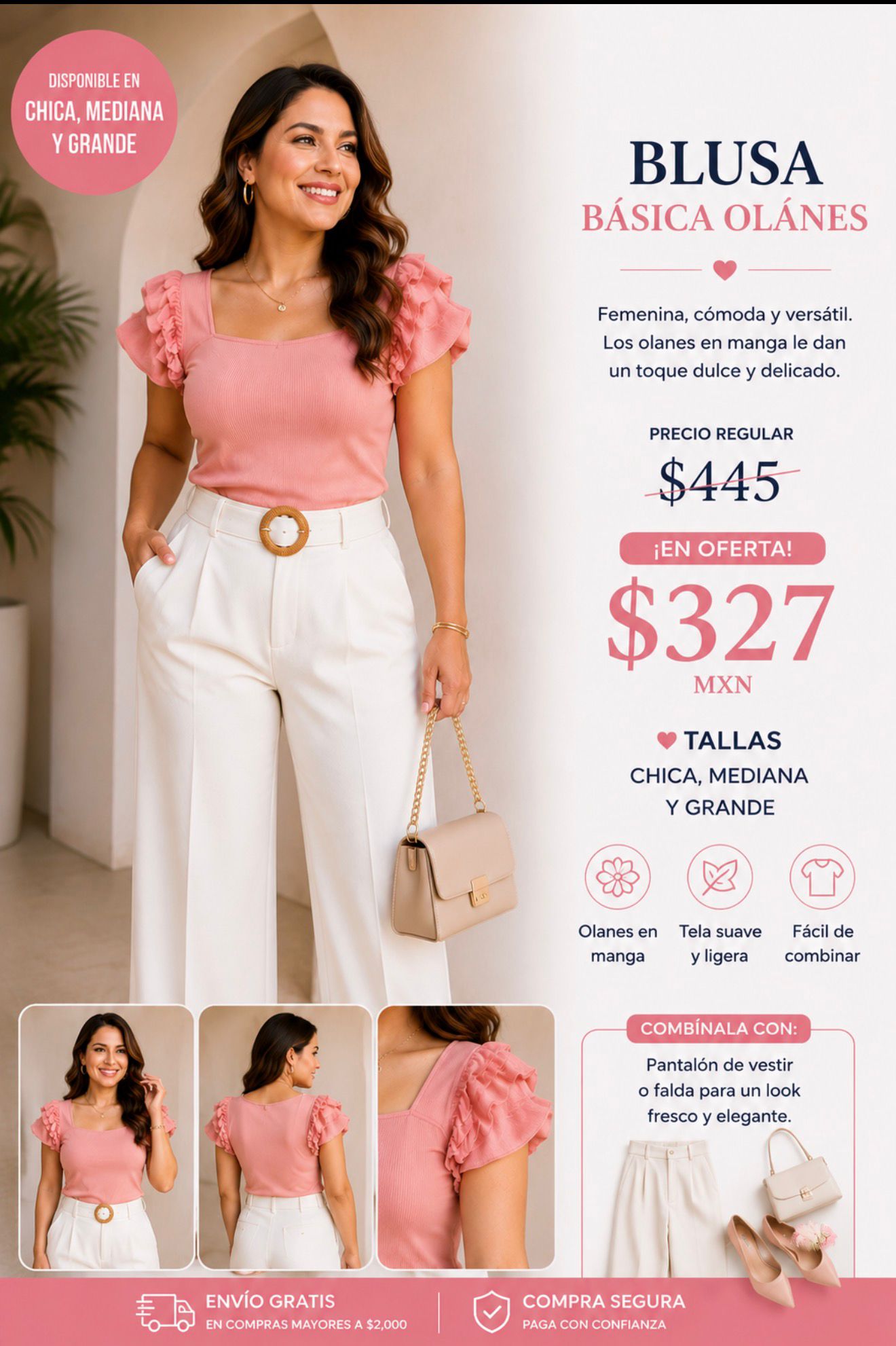 IT92958 IRIS Blusa básica con olanes en manga