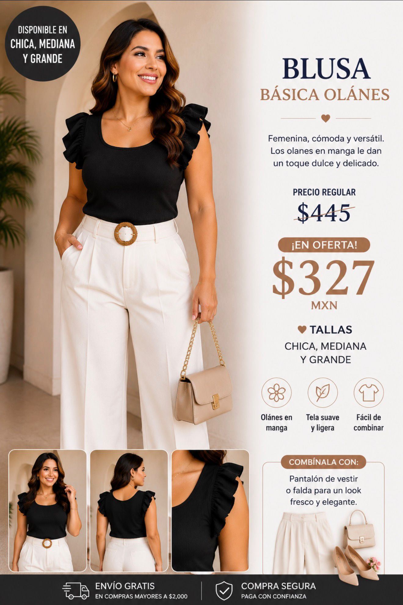 IT92958 IRIS Blusa básica con olanes en manga