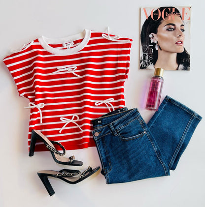 Blusa de rayas con moños TB8892