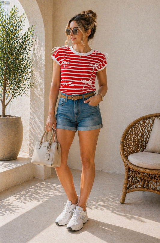 Blusa de rayas con moños TB8892