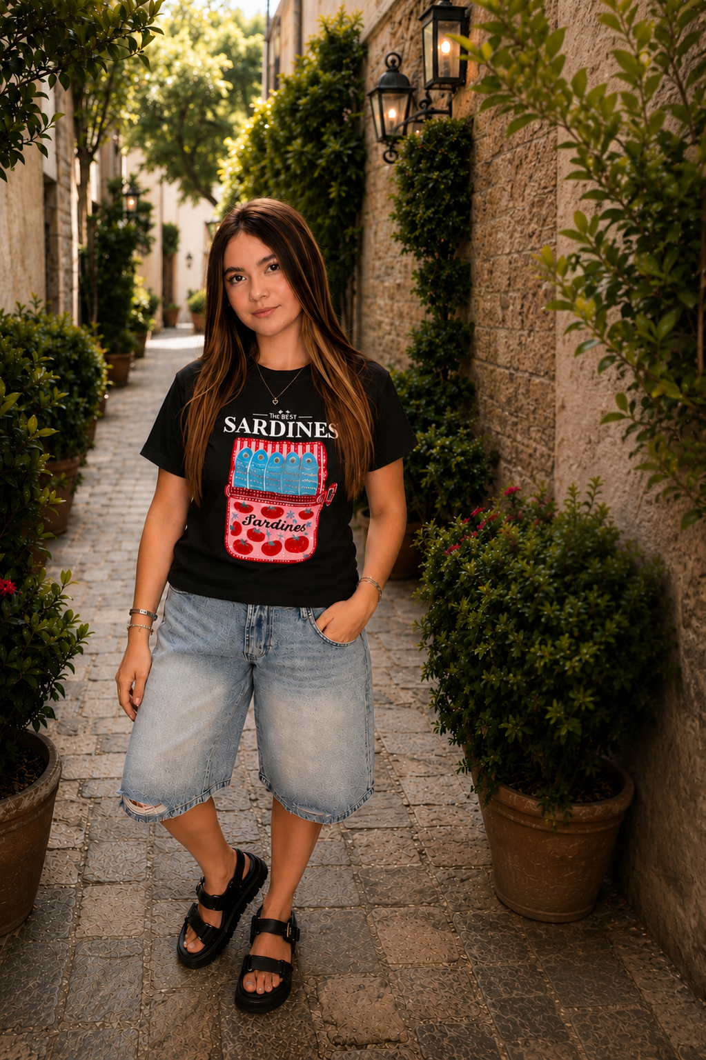 Over Appareal Playera con estampado de Sardinas T9008
