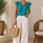 Blusa de manga corta con detalle de crochet al frente cuello v Tb8512