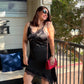 Linzy Vestido Satinado con encaje arriba D6087