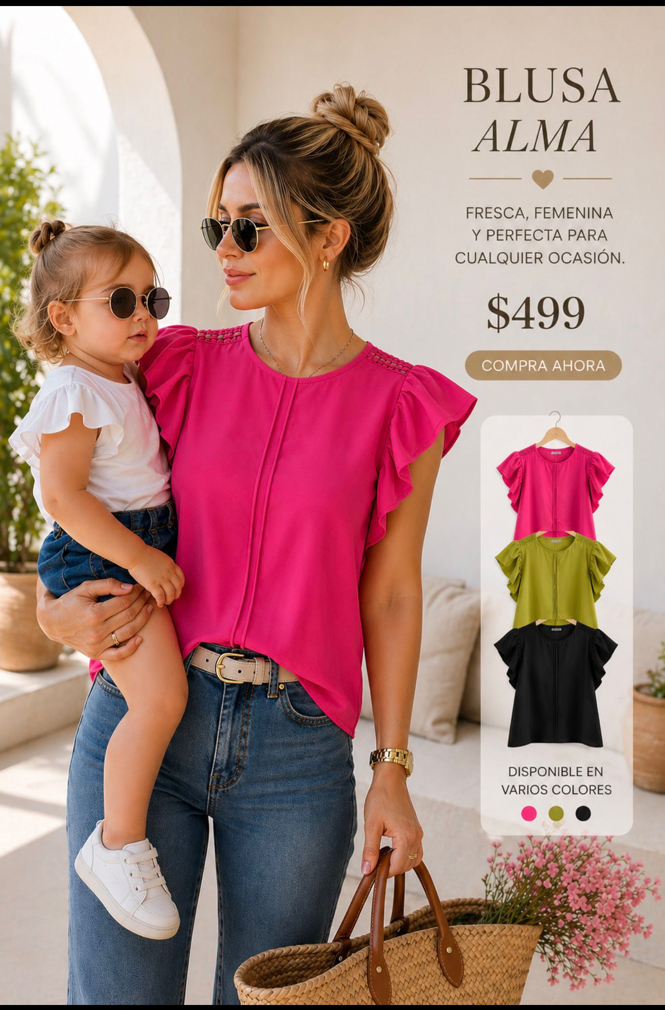 Blusa de manga corta con detalle en manga y franja de crochet al frente Tb8525
