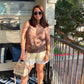 Beige Botany Short de satín mantequilla con encaje abajo A4393P